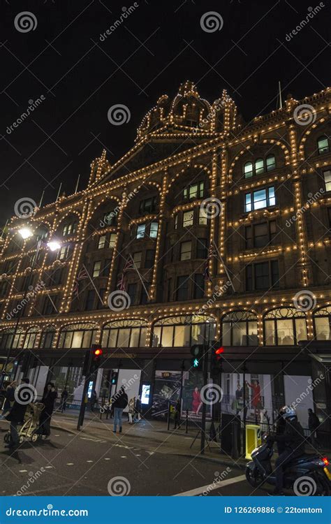 Harrods Stores At Night In London England United Kingdom Editorial