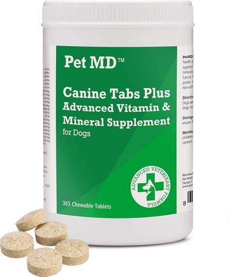 Accordingly, owners should only administer vitamin supplements when explicitly instructed to do so by a veterinary professional. Pet MD Canine Tabs Plus Advanced Vitamin and Mineral Dog ...