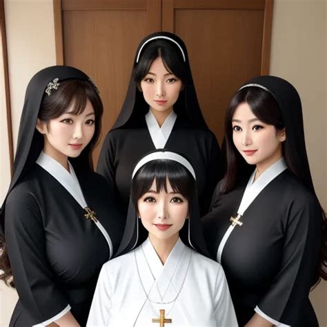 Ai Powered Photo Editor Grown Up Pretty Face Japanese Nuns Posing