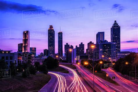Usa Georgia Atlanta City Skyline At Dusk Stock Photo