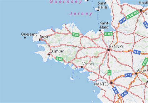Kaart Michelin Bretagne Plattegrond Bretagne Viamichelin