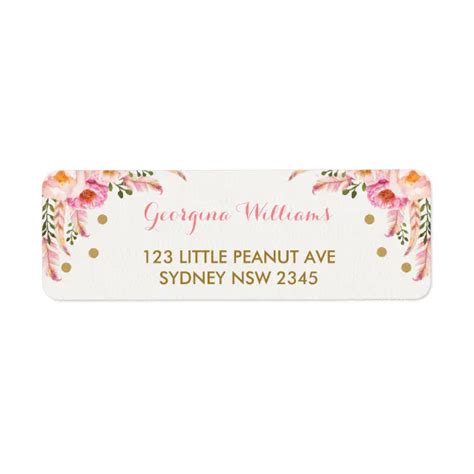 Boho Floral Pink Gold Baby Shower Address Label Zazzle