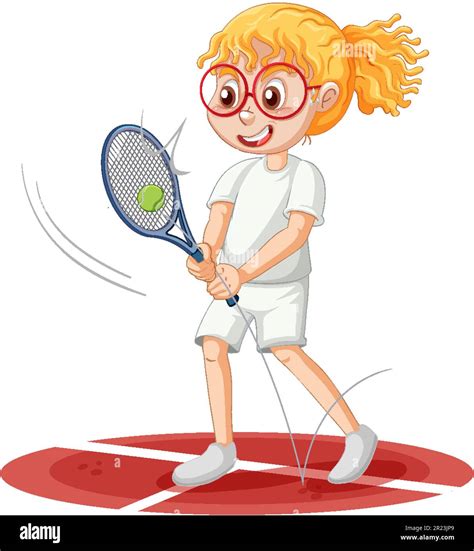 A Girl Playing Tennis Cartoon Character Illustration Stock Vector Image
