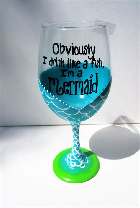 Hand Painted Wine Glasses Mermaid Wine Glass Painted Wine