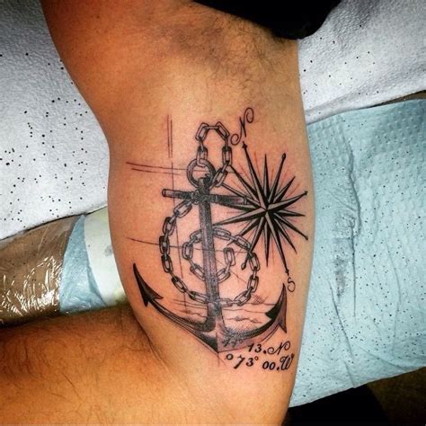 Anchor And Treble Clef With Compass Rose Anchor Tattoo Design