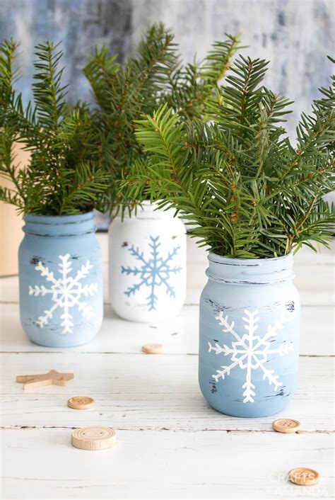 Snowflake Mason Jar Vases Crafts By Amanda Mason Jar Crafts