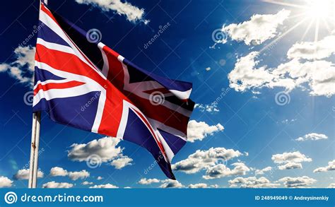 Uk United Kingdom Union Jack Flag Waving In Sky Stock Image Image