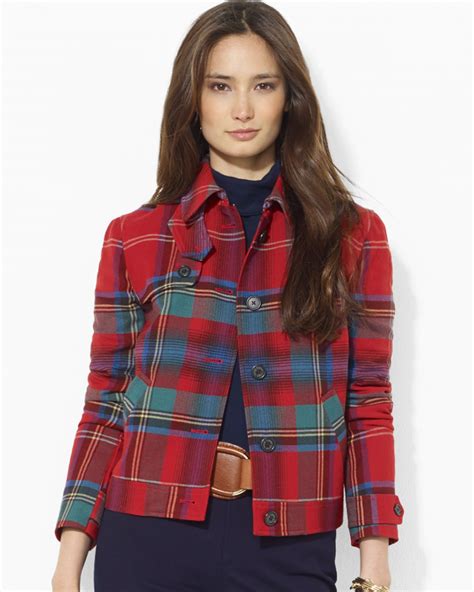 Lyst Lauren By Ralph Lauren Wool Plaid Jacket In Red
