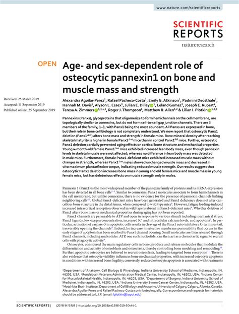 Pdf Age And Sex Dependent Role Of Osteocytic Pannexin1 On Bone And