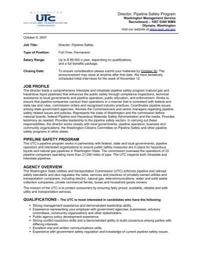 Director Pipeline Safety Program Job Profile Pipeline Safety