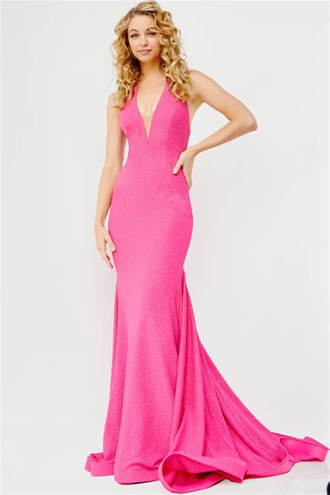 Jvn04223 Hot Pink Stretch Backless Long Prom Dress