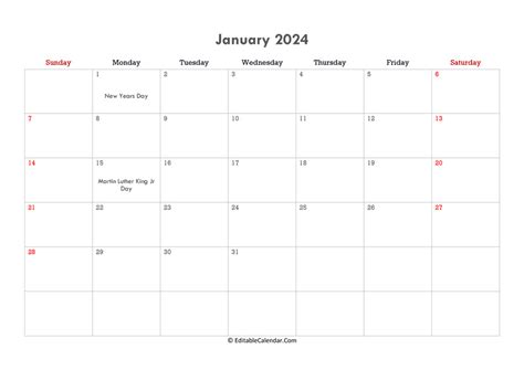 Download Editable Calendar January 2024 Word Version