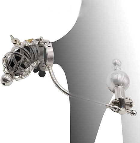 Male Stainless Steel Chastity Lock With Anal Plug Male Heavy Chastity Device Restraint Fun Toy