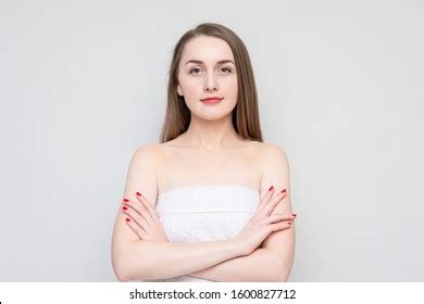 Beauty Portrait Half Naked Woman Towel Stock Photo