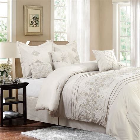 Queen bedding set is an ideal size for a small to medium bedroom size. Shop Registry Ivory 7-piece Queen Size Embroidered ...