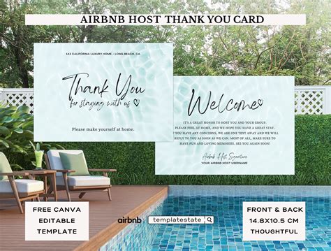 Airbnb Host Thank You Card Template Airbnb Vacation Rental Etsy
