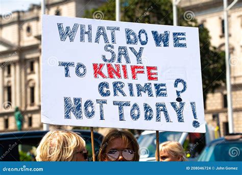 Anti Knife Crime Campaign Posters And Placards From Operation Shutdown Protesting Outside The