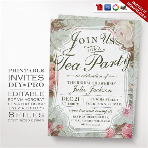 Tea bridal shower invitations faqs. Bridal Shower Tea Party Invitation Template Vintage Rose ...