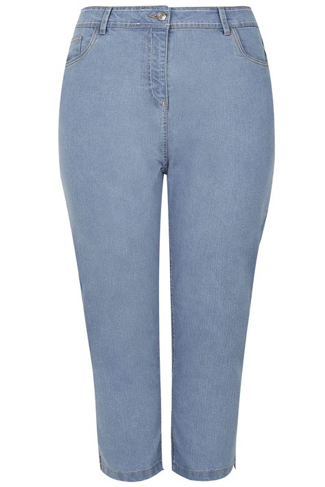 Light Blue Cropped Denim Jeans Plus Size 16 To 36