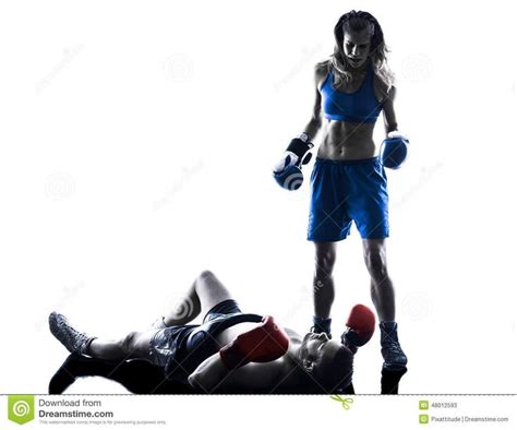 Woman Boxer Boxing Man Kickboxing Silhouette Isolated Woman Boxer
