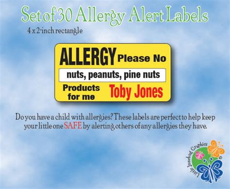 Personalized Allergy Alert Labels Peanut Allergy Alert Labels Allergy