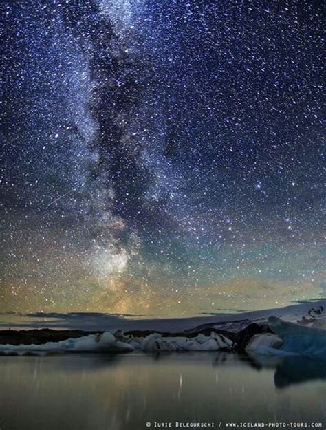 Milky Way Over Glacier Lagoon Iceland Night Skies Beautiful Nature