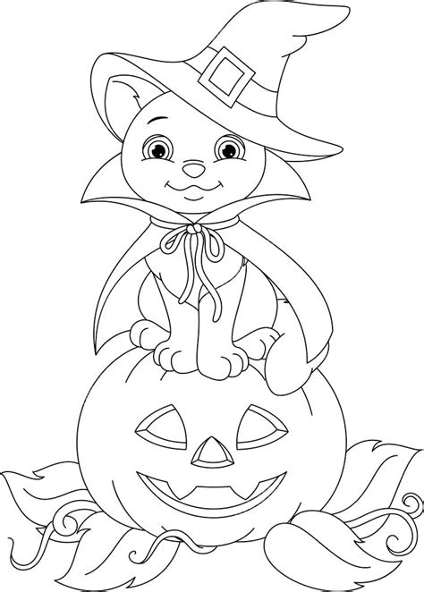 25+ free printable halloween coloring pages. halloween cat coloring page cat witch sitting on a pumpkin ...