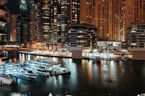 Premium Photo Stunning View Of Dubai Marina At Night