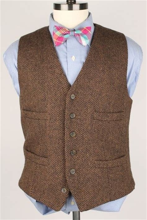 New Brown Herringbone Waistcoat Groomsman V Collar Vests For Wedding