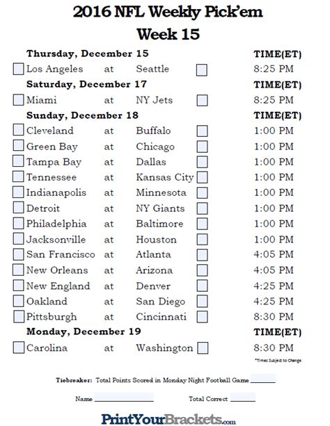 Printable Nfl Week Schedule Printable World Holiday 40545 Hot Sex Picture