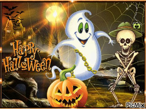 Dancing Skeleton And Happy Ghost Halloween  Pictures Photos And