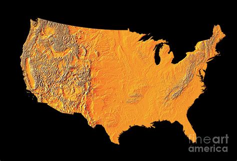 Digital Shaded Relief Map Of The Continental Usa Photograph By Us