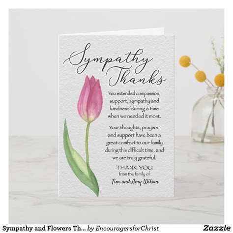 Sympathy And Flowers Thanks With Tulip Thank You Card
