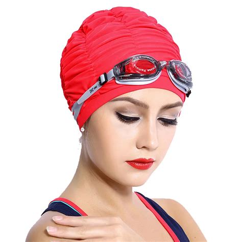 K119 Good Quality Nylon Swimming Cap Solid Red Black Blue Womens Swim
