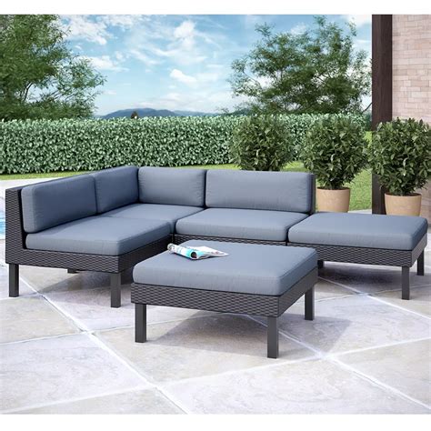 Corliving Oakland 5 Piece Patio Sectional Set With Chaise Lounge The