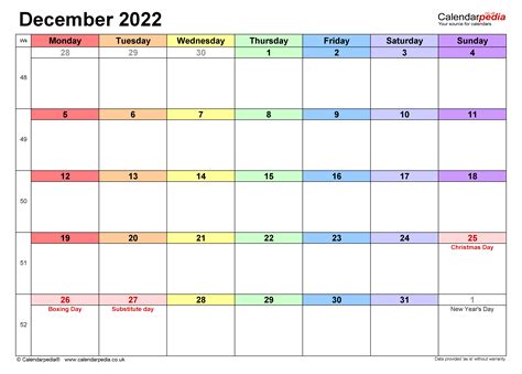 Calendar December 2022 Uk With Excel Word And Pdf Templates