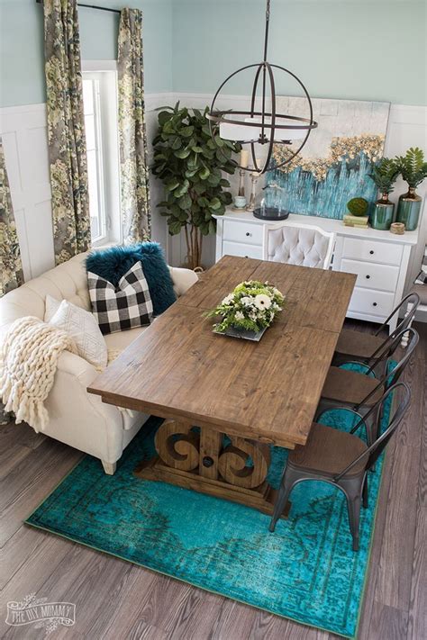 Eclectic Boho Farmhouse Dining Room Design In Teal Black And White