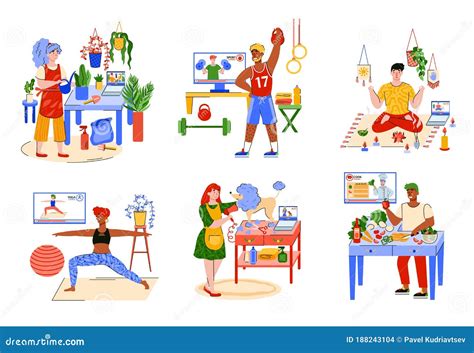 People At Home And Hobby Activities Isolated Set Of Men And Women