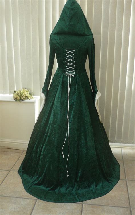 Medieval Celtic Pagan Wedding Dress Green And Cream Hood Dawns Medieval