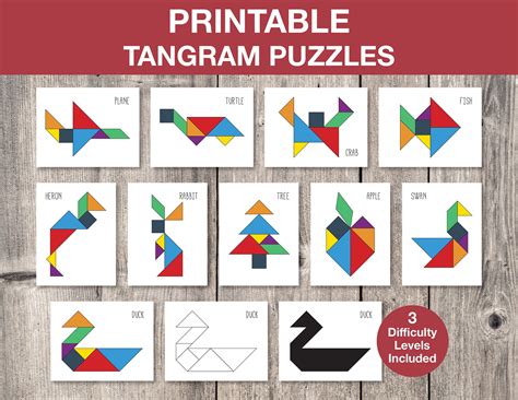 Tangram Puzzles Printable Game Kids Printable Puzzle Montessori Cards