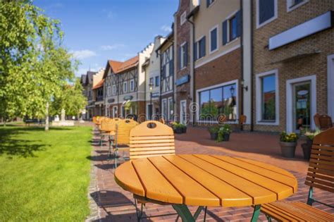 Empty Cafe Tables On The Streets Of European Town Stock Image Image