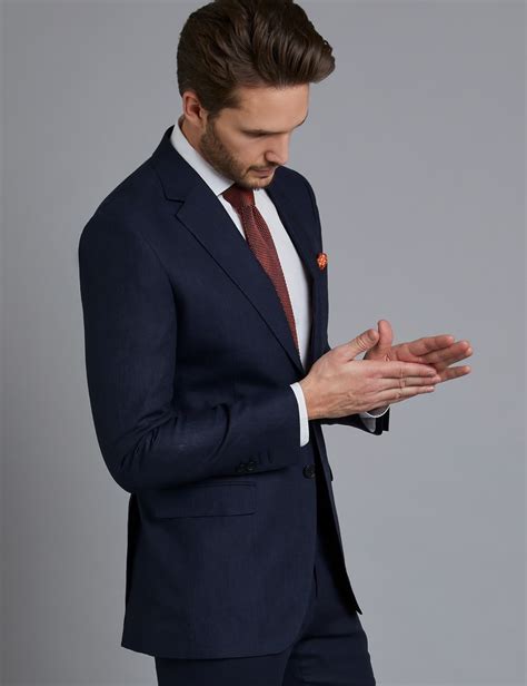 Mens Navy Linen Slim Fit Suit Hawes And Curtis