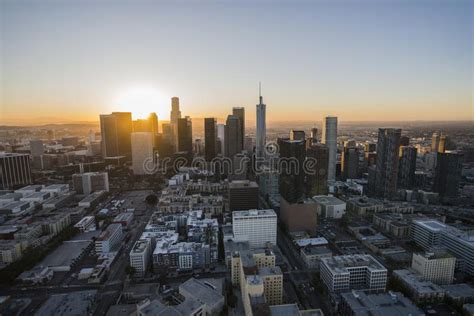 Aerial Downtown Los Angeles Skyline Sunrise Editorial Stock Photo
