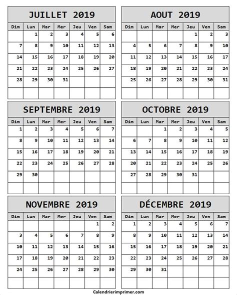 Calendrier Juillet A Decembre 2019 Imprimable Vacances à Imprimer