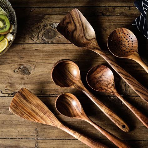 Traditional 7 Pieces Wooden Utensil Set Nonstick Cooking Etsy
