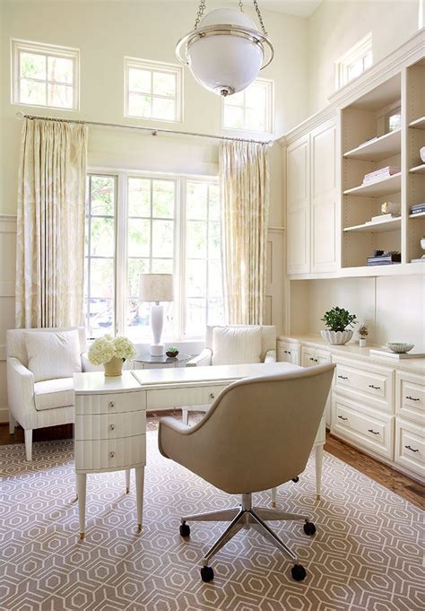 A Chic Home Office Design With A White Beige And Cream Color Palette