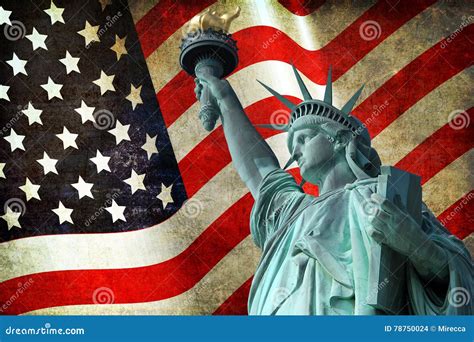 Statue Of Liberty With Usa Flag Stock Photo Image Of Monument