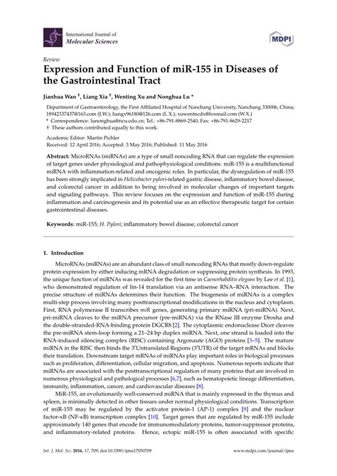 pdf expression and function of mir 155 in diseases of the gastrointestinal tract