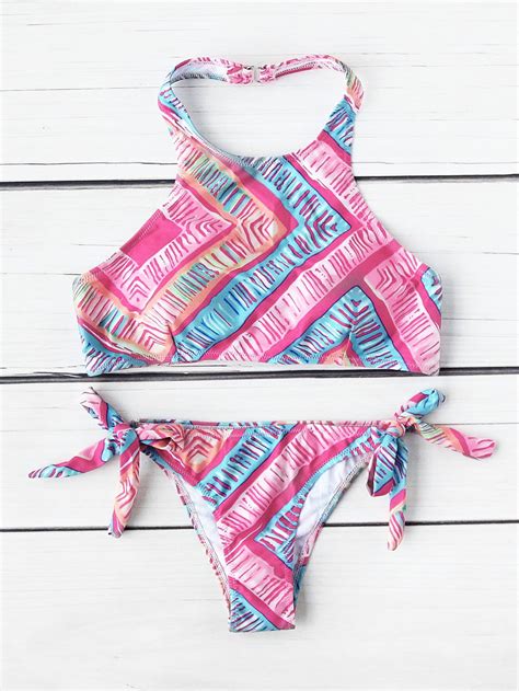 shop graphic print halter bikini set online shein offers graphic print halter bikini set more