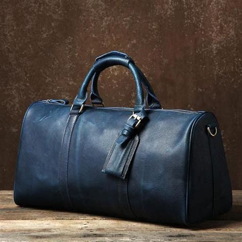 Overview£º Design Genuine Leather Mens Large Blue Travel Bag Cool